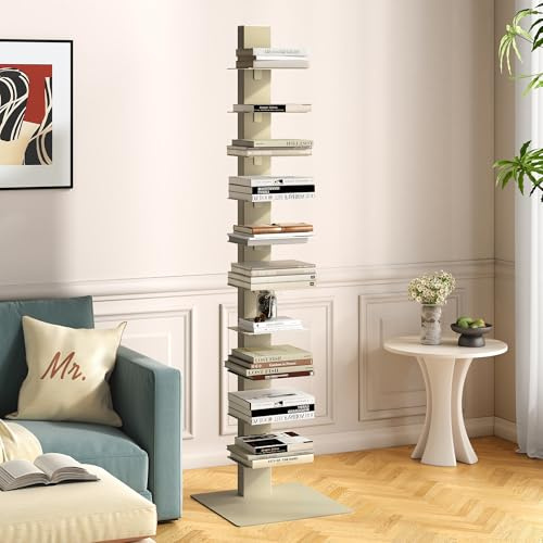 [en.casa] Standregal Eksjö CD DVD Regal in schmaler Leiterform mit 10 Ablagen Bücherregal für Wohn- und Schlafzimmer Büro 150 x 39 x 39 cm Kamelfarben