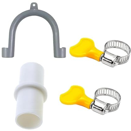 XingRuize Waschmaschine Zubehör, Abflussrohr Fittings, U-förmige Halterung, Weißer Verlängerungsadapter und 2 Schlauchschelle aus Edelstahl, für Waschmaschine Trockner Geschirrspüler
