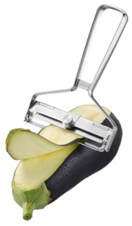 GEFU Gemüseblattschneider Y-PRO - Einstellbarer Gemüsehobel mit Abstreifer | Ergonomischer Küchenhobel mit gezahnter Edelstahlklinge von 0-4 mm, für Links- & Rechtshänder, spülmaschinengeeignet