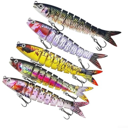 Señuelos Wobbler de 5 piezas diseñados para lucios de agua dulce y salada con ojo de pez 3D realista y sistema de gancho de penetración profunda (10#+11#+12#+13#+2#)