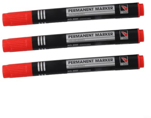NEIQIUWING Permanent markörer set om 3 vattentäta foliepennor 2,8 mm spets för glas metall trä plast kontor skola (röd)