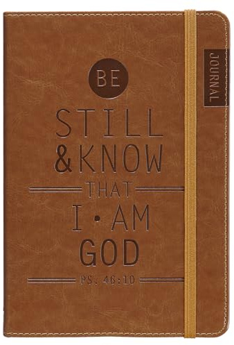 Christian Art Gifts Tan Faux Leather Journal, Be Still and Know - Psalm 46:10, Flexcover Inspirational Notebook W/Elastic Closure 160 Lined Pages W/Scripture, 5.8 X 8.5 Inches