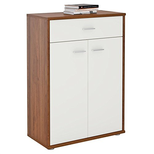 CARO-Möbel Kommode Sideboard Schrank Tommy in nussbaum/weiß, Anrichte Highboard mit Schublade und 2 Türen