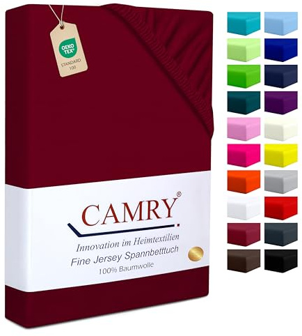 Camry Spannbettlaken 120x200cm - 130x200cm Bordeaux Baumwolle Bettlaken Jersey Spannbetttuch Oeko-Tex