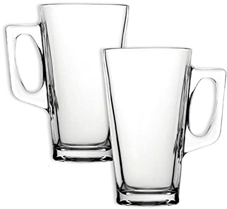 AL-FAHMI 2 x Latte Glasses 240ml Hot Tea Coffee Mugs Cups Temperature Resistant Hot Chocolate Cappuccino Hot Drinks Cups with Handle