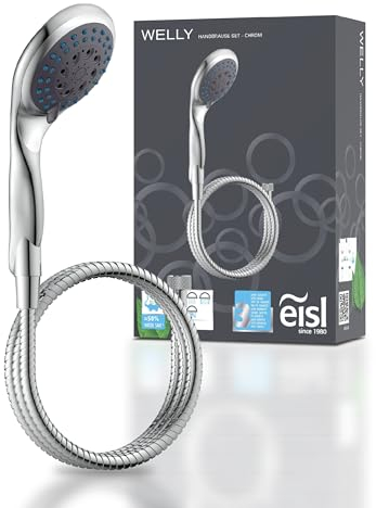 EISL WELLY Handbrause-Set mit Schlauch DX6051C, Duschbrause mit 5 Funktionen, inklusive Duschschlauch und Wasserspardichtung, chrom