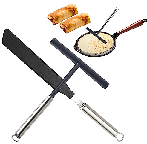 Ensemble de Spatule et D'épandeur de Crêpe，2 Pièces Acier Inoxydable Râteau à Crêpes，T Spatule pour Crêpe Kit，pour Une Utilisation Dans Cuisines Domestiques