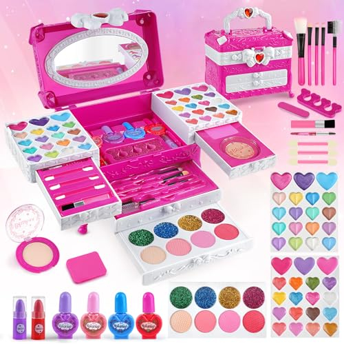 Dreamon Kinderschminke Set Schminkkoffer Mädchen Schminke Kinder Mädchen Spielzeug Geschenke für Mädchen 3 4 5 6 7 8 9 10 Jahre