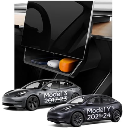 Spigen Tesla Model 3 2021-2023 and Model Y (~2024) Under Screen Centre Console Storage Organizer Tray, Smart Storage, Silicon Padding, Designed for Telsa Model Accessories - Black Edition