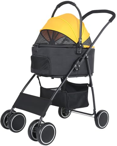 PAHION Hundewagen Haustier Buggy Hund Katze Klappbar Hundebuggy 4 Räder Haustier Kinderwagen Hundebox Für Kleine Hunde Katzen Tragkraft Bis Zu 15 Kg