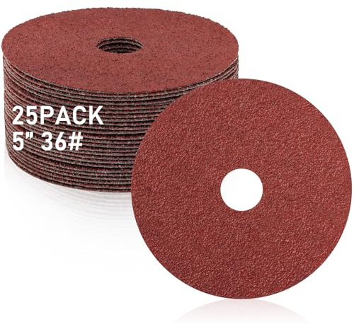 ZORUNNA 25 Pcs 5'' Angle Grinder Sanding Disc, 36 Grit Sanding Disc, Aluminum Oxide Resin Fiber with 7/8'' Arbor for Grinding, Blending, Finishing, and Polishing.