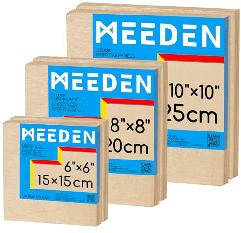 MEEDEN Unfinished Wood Canvas Kit: 3/4 Deep 6x6 8x8 10x10 Wooden Canvas Panel - 6 Pcs of Cradled Wood Art Boards for Pouring Art, Crafts, Painting