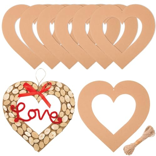 MixTeach 10 Pieces Valentine's Day Hanging Heart Wreaths Paper Large Heart Cardboard Wreath Hanging Ornaments Decorations with Hole Twine for Wedding DIY Craft Festival Valentine's Day Decoration
