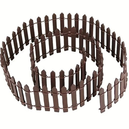 Mini valla de madera decorativa en miniatura para jardín con 1 minitira de arbustos artificiales, pequeña valla de jardín para creación, Navidad, jardín de hadas (marrón)