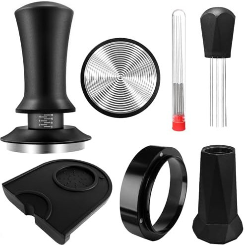 HahaGo Kaffetamper 51 mm, espressomaskin, tamper 51 mm med espresso Mat, kaffeomrörare, rostfritt stål kaffedoseringsring, espressotillbehör, Wdt Tool Espresso, Tamper-set för kaféer och kaffeälskare