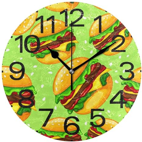 Kutsu Scale Cheeseburgers Wall Clock Silent Non Ticking, Battery Operated Round Clock 10 Inch for Home Bedroom Living Room Kitchen Office School Classroom, Black