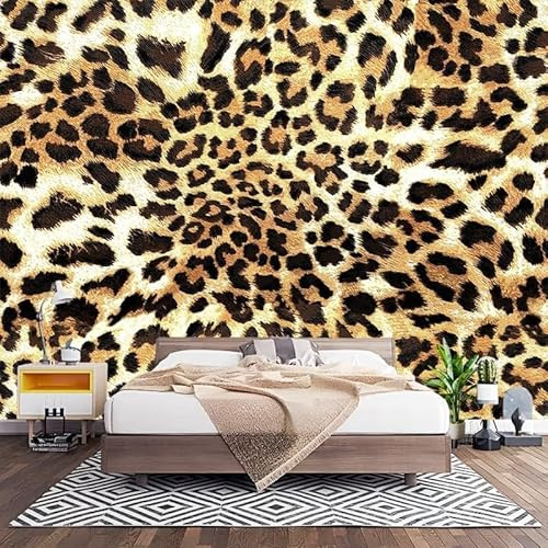 Papel Pintado Panorámico Fotomurales Estampado de Leopardo Animal 200x140 cm, Murales de Pared Decoración Póster in Tejido No Tejido Oro Personalizado 3D Para Salón Dormitorio Oficina