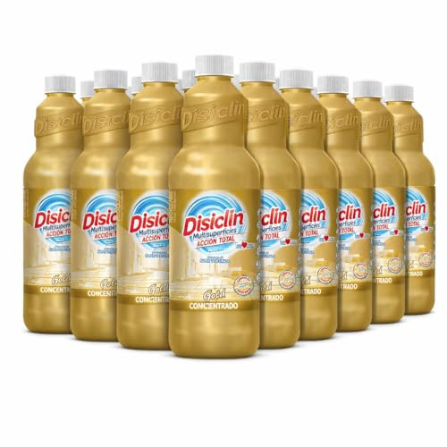 Disclin Gold Fregasuelos – Pack 12 unidades - Caja completa - Aroma GOLD - Apto para Todo Tipo de Superficies, 1 Litro - Rasmacor