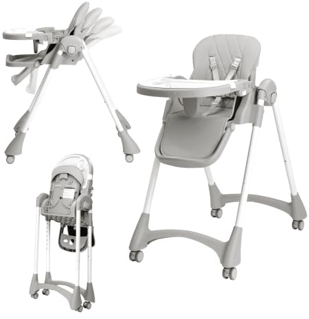 Bonnlo Seggiolone Evolutivo per Bambini 6 Mesi-3 Anni (Max 15kg), Seggiolone Pieghevole per Pappa con Vassoio e Poggiapiedi Regolabile, Seduta Ausiliaria per Neonati Bianco crema/Grigio (Grigio)