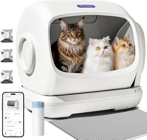 Selbstreinigende Katzentoilette Katzenklo Selbstreinigend, XXXL Extra Große Elektrisches Automatisches Katzenklo für Mehrere Katzen, Intelligente Katzentoilette mit Klemschutz, Inklusive Streumatte