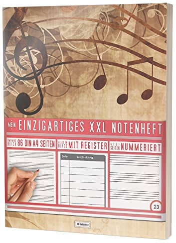Mein Notenheft / 86 Seiten, 44 Blätter, 12 Systeme / Mit Register und Seitenzahlen / PR301 „Oldschool“ / DIN A4 Soft Cover