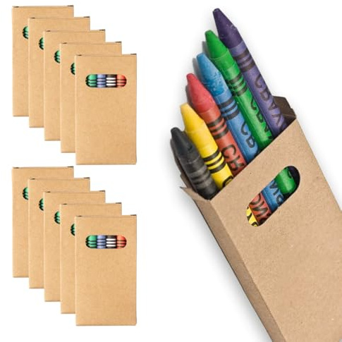 WPRO Vaxkritor barn Mini, 10 förpackningar vardera 6 färger i kartong – 8 cm | present till födelsedag; gästpresent till skolan övning restaurang