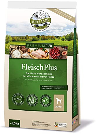 Bellfor Premium PUR FleischPlus Hundefutter 2,5 kg. Glutenfreies Hundetrockenfutter mit Huhn, mit hohem Fleischanteil, Monoprotein, ideal für normal aktive Hunde.Trockenfutter für ausgewachsene Hunde