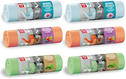 HAC24 6 Rollen Müllbeutel 60L mit Duft je 10 Stück Müllsack Abfallbeutel Mülltüten Duftmüllsack Mülleimerbeutel