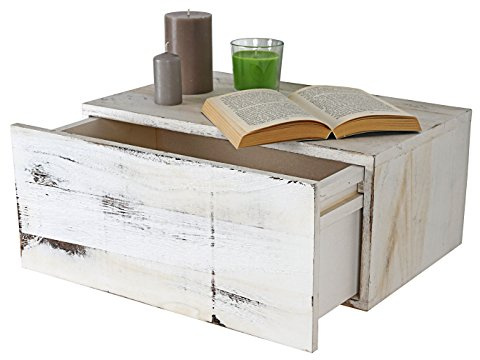 Mendler Wandregal HWC-C55, Shabby-Look, Vintage 21x46x30cm - weiß | Schubladen-Regal