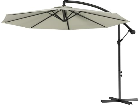 AufuN Alu Sonnenschirme 350cm mit kurbel UV Schutz 40+ - Beige balkonschirm gartenschirm höhenverstellbarer (Beige)