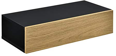 [en.casa] Mensola da Parete con Cassetto Integrato Comodino Sospeso Salvaspazio Multiuso 50x24x12 cm per Soggiorno Camera da Letto Ingresso - Nero/Effetto Legno