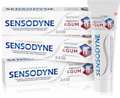Sensodyne Sensitivity & Gum Whitening Toothpaste, Toothpaste for Sensitive Teeth & Gum Problems, 3.4 Ounces (Pack of 3)