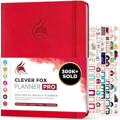 Clever Fox Planner PRO – Weekly & Monthly Life Planner to Increase Productivity, Time Management and Hit Your Goals, 21.5x28cm (Red)