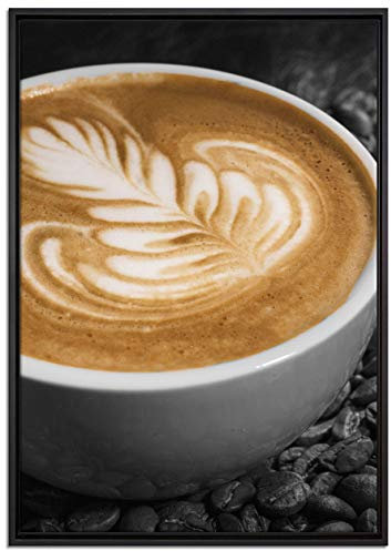 Pixxprint kratives Dekor auf frischem Kaffee Leinwandbild 100x70 cm im Bilderahmen, Wandbild, Schattenfugenrahmen, Kein Poster
