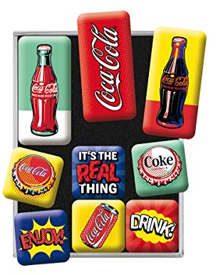 Nostalgic-Art Juego de Imanes Retro, Coca Cola – Pop Art – Regalo para Aficionados a Coke, Decoración para la Nevera, Diseño Vintage, 9 Unidades
