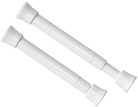 KXLife Extra små gardinstänger med fjäderspänning, justerbara 13–19 cm, minitunna spännstänger utan borrning för smala fönster och skåpavdelare, vit, 2-pack