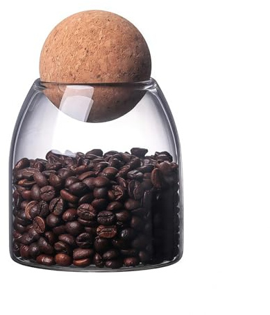 1 x 500 ml Klarglas mit Korkkugel, Lebensmittelbehälter mit luftdichtem Korkdeckel zum Servieren von Kaffee, Zucker, Nudeln
