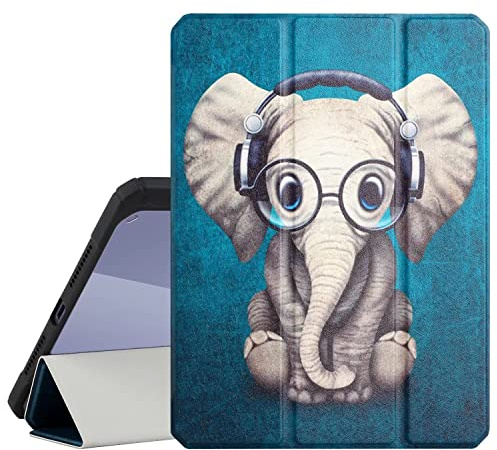 MOKASE Case for iPad Mini 6 2021 - [Built-in Pencil Holder] Tri-Fold Stand Cover with Clear Transparent Back Shell, Auto Wake/Sleep Case for iPad Mini 6th Generation 8.3 Inch, Elephant