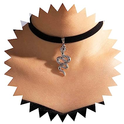 Yheakne Punk Schlange Samt Halsband Silber Schlange Anhänger Halskette Kette Kurze Schwarze Samt Halskette Stretch Band Halskette Gothic Schlangenhalskette Schmuck für Frauen und Mädchen