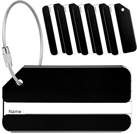 Yizhet Kofferanhänger mit Adressschild, 6 Stück Gepäckanhänger Kofferanhänger Koffer Schild mit Edelstahlkabel für Gepäck Koffer Tasche Handtasche (Schwarz)