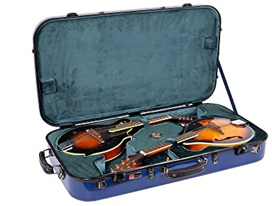Crossrock Fibreglass Double Mandolin Case | Twin A/F-Style Fit, Mint Blue Gloss Shell, TSA Lock, Removable Padding, Plush Interior - Navy Blue(CRF2020DMNVBL)
