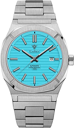 CADISEN Automatik Uhr Herren Mechanische NH35 Rostfreier Stahl Freizeit Uhren männer (hellblau)