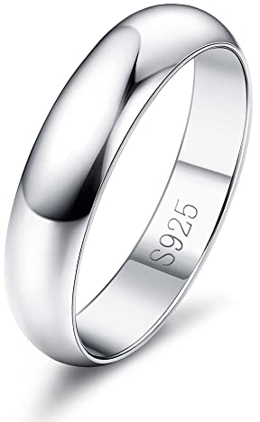 Diamday 925 Sterling Silber Ring Frauen Männer Schlicht Verlobungsring Polierte Trauring Hochzeit Glänzend Elegant Ring Silber Damen Ehering für Paar Simpel Damenring Herrenring Schmuck 4MM 62