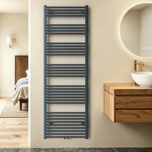 S'AFIELINA Badheizkörper Handtuchheizkörper 180x60 cm 860 W Anthrazit | Wassergeführter Handtuchwärmer und Handtuchtrockner mit Mittel- und Seitenanschluss für Zentralheizung, ohne Thermostatventil