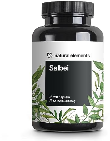 natural elements Salbei – 120 Kapseln – 6000mg pro Tagesdosis – Salbei Extrakt 10:1 – vegan, hochdosiert, ohne unnötige Zusätze – in Deutschland produziert & laborgeprüft