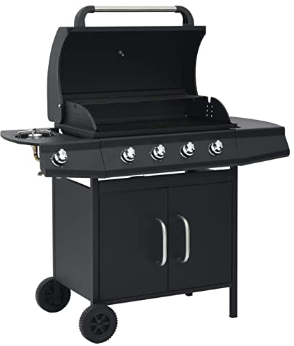 Festnight Barbecue e Griglia a Gas 4+1 Fornelli Nero in Acciaio