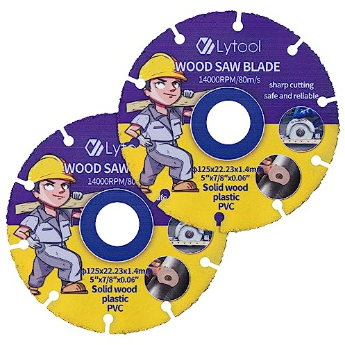 2 pezzi Lama per sega per legno, Lytool, disco da taglio da 125 mm, disco flessibile con foro da 22,23 mm, per legno compensato, legno duro, plastica, smerigliatrice angolare in gomma