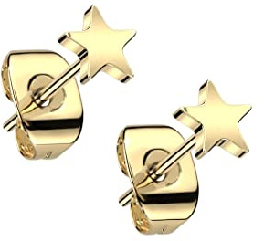 Paula & Fritz® 1 Paar Ohr-Stecker Stern Silber Gold Titan-ium Grade 23 11-mm Lang Butterfly-Back Ohr-Ring Damenohr-Ring Herren Standard Lobe
