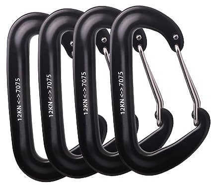 4 Stück Karabinerhaken,Karabiner mit 1200kg Belastbarkeit Karabinerhaken mit Schlüsselanhänger/Schraubverschluss Schwerlast Schraubkarabiner,D Form Karabiner Set für Hängematten,Camping,Wandern,Angeln