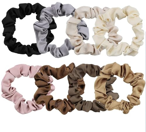 (8 Stück) Haargummis Seide Scrunchies für Damen, Premium Satin Haargummis, Weiche Elastische Silk Pferdeschwanzhalter für Damen Frauen Mädchen Haarschmuck 8 Farben